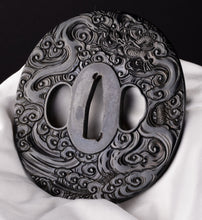 Dragon Shakudo Satsuma Tsuba with NBTHK Tokubetsu Hozon Tosogu + Fuchikashira