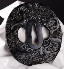 Dragon Shakudo Satsuma Tsuba with NBTHK Tokubetsu Hozon Tosogu + Fuchikashira