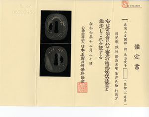 Iron Tanaka School Tsuba by Toshikage with NBTHK Hozon Tosogu - Three Friends of Winter
