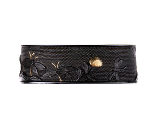 Shakudo Nanako Fuchikashira Decorated with Boars Under Crescent Moon