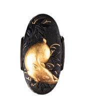 Shakudo Nanako Fuchikashira Decorated with Boars Under Crescent Moon