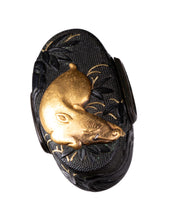 Shakudo Nanako Fuchikashira Decorated with Boars Under Crescent Moon
