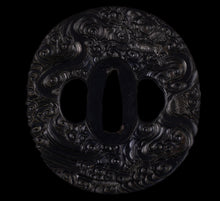 Dragon Shakudo Satsuma Tsuba with NBTHK Tokubetsu Hozon Tosogu + Fuchikashira