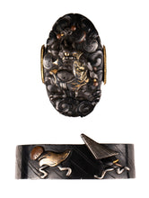 Polished Shakudo Fuchikashira Decorated with Raijin - Thunder God