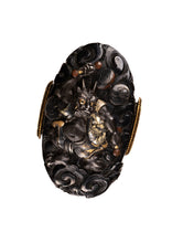 Polished Shakudo Fuchikashira Decorated with Raijin - Thunder God