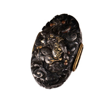 Polished Shakudo Fuchikashira Decorated with Raijin - Thunder God