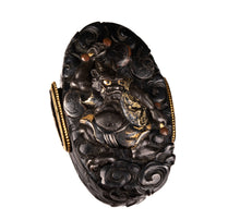 Polished Shakudo Fuchikashira Decorated with Raijin - Thunder God