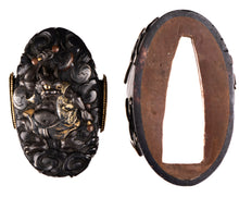 Polished Shakudo Fuchikashira Decorated with Raijin - Thunder God