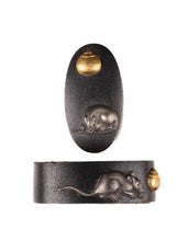 Shakudo Fuchikashira Decorated with Mouse/Rat and Hoju, a Sacred Jewel