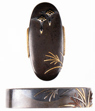 Polished Shibuichi Fuchikashira Decorated with Wild Geese and Moon