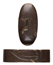 Polished Shibuichi Fuchikashira Signed "Nobuyoshi" - Deer in the Autumn Night