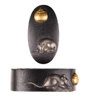 Shakudo Fuchikashira Decorated with Mouse/Rat and Hoju, a Sacred Jewel