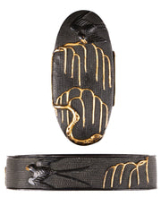 Shakudo Nanako Fuchikashira Decorated with Swallows and Willows