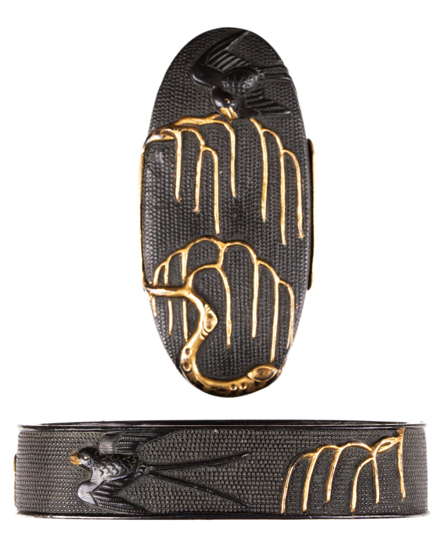 Shakudo Nanako Fuchikashira Decorated with Swallows and Willows