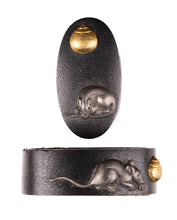 Shakudo Fuchikashira Decorated with Mouse/Rat and Hoju, a Sacred Jewel