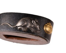 Shakudo Fuchikashira Decorated with Mouse/Rat and Hoju, a Sacred Jewel