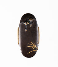 Polished Shibuichi Fuchikashira Decorated with Wild Geese and Moon