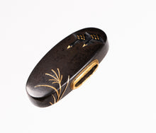 Polished Shibuichi Fuchikashira Decorated with Wild Geese and Moon