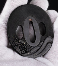 Shakudo Nanako Tsuba Signed "Yoshinori" - Crane At Sunset