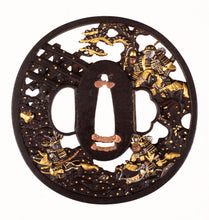 Iron Soten School Tsuba Decorated with Battle of Uji