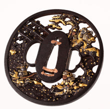Iron Soten School Tsuba Decorated with Battle of Uji