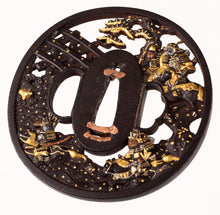 Iron Soten School Tsuba Decorated with Battle of Uji