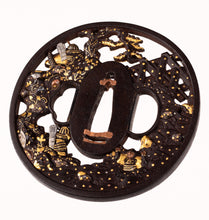 Iron Soten School Tsuba Decorated with Battle of Uji