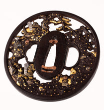 Iron Soten School Tsuba Decorated with Battle of Uji