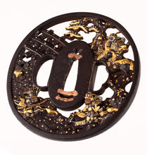 Iron Soten School Tsuba Decorated with Battle of Uji