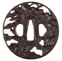 Iron Sukashi Hikone Bori Tsuba Decorated with Ichi No Tani Battle - Minamoto No Yoshitsune
