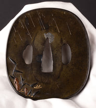 Shibuichi Otsuki School Tsuba with NBTHK Hozon Tosogu - Goose and Reeds - Ashikari