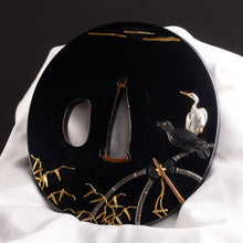 Polished Shakudo Tsuba Signed "Iwamoto Munenaga" with NBTHK Tokubetsu Hozon Tosogu - Crows and Heron