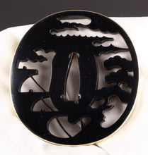 Shakudo Sukashi Bushu School Tsuba Decorated with Marine Landscape