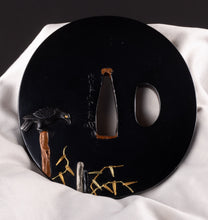 Polished Shakudo Tsuba Signed "Iwamoto Munenaga" with NBTHK Tokubetsu Hozon Tosogu - Crows and Heron