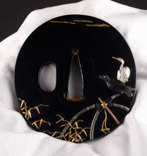 Polished Shakudo Tsuba Signed "Iwamoto Munenaga" with NBTHK Tokubetsu Hozon Tosogu - Crows and Heron