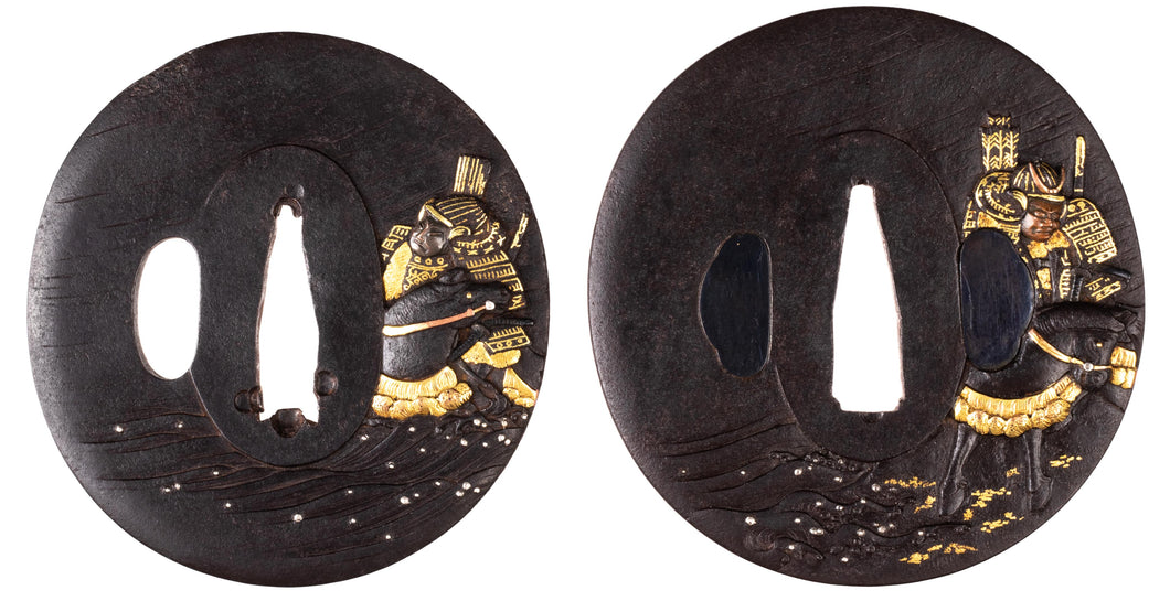 Iron Daisho Tsuba Set Decorated with Uji Gawa Senjin - Samurai