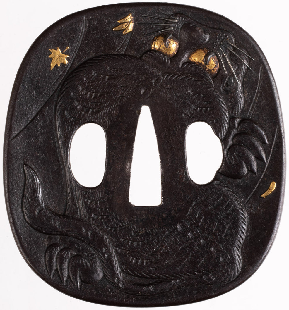 Iron Sekibun School Tsuba Decorated with a Tiger