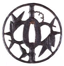 Iron Sukashi Tsuba Decorated with Bamboo and Snowflake