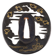 Shakudo Kusakari/Kiyosada School Tsuba Decorated with Plovers