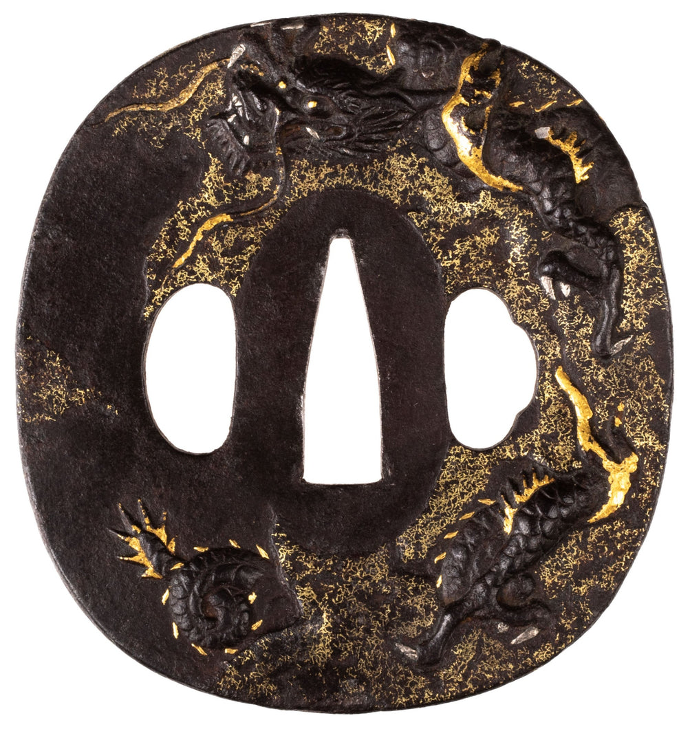 Iron Tsuba Decorated with Dragon - Jakushi School