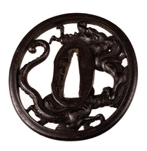 Iron Sukashi Tsuba Signed "Ichiryu Tomoyoshi" with NBTHK Hozon Tosogu - Dragon