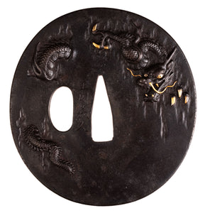 Iron Tsuba Signed "Tamagawa Yoshihisa" with NBTHK Hozon Tosogu - Dragon