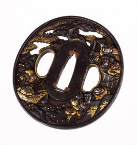 Iron Hikone School Tsuba with NBTHK Hozon Tosogu - Yoshitsune at Mure Takamatsu