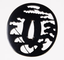 Shakudo Sukashi Bushu School Tsuba Decorated with Marine Landscape