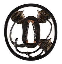 Polished Shakudo Sukashi Tsuba by Akita Shoami School - Aoi Leafs
