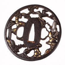 Iron Soten Style Tsuba Signed "Goshu Hikone Ju Mogarashi Nyudo Soten Sei" - Fukurokuju
