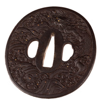 Iron Tsuba with Dragon Among the Waves