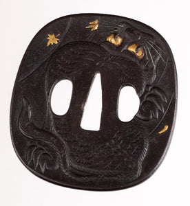 Iron Sekibun School Tsuba Decorated with a Tiger