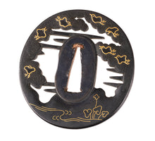 Shakudo Kusakari/Kiyosada School Tsuba Decorated with Plovers