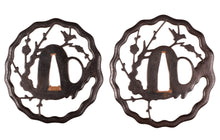 Iron Sukashi Daisho Tsuba Set - Nightingale On The Plum Tree